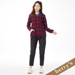 【betty’s 貝蒂思】腰鬆緊復古刷色直筒牛仔褲(黑色)