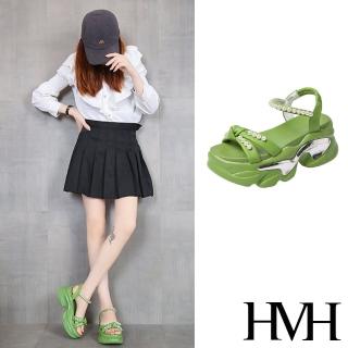 【HMH】厚底涼鞋 交叉涼鞋/甜美珍珠交叉蝴蝶結個性厚底涼鞋(綠)