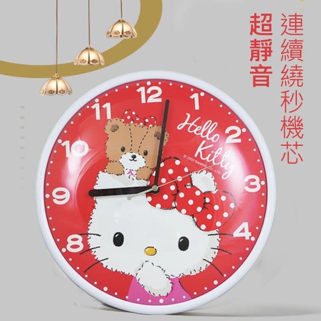 【SANRIO 三麗鷗】HELLO KITTY 喜氣小熊凱蒂貓超靜音掛鐘(JM-W2369KT-A)