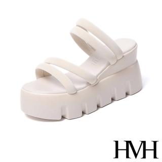 【HMH】坡跟拖鞋 厚底拖鞋 寬版拖鞋/兩穿法設計寬版線條坡跟厚底涼拖鞋(米)