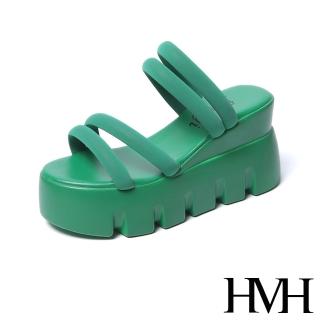 【HMH】坡跟拖鞋 厚底拖鞋 寬版拖鞋/兩穿法設計寬版線條坡跟厚底涼拖鞋(綠)
