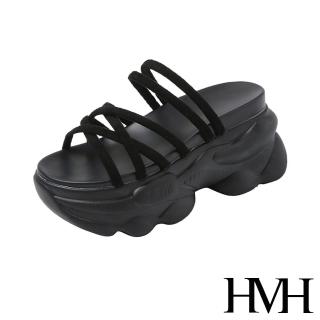 【HMH】厚底拖鞋 兩穿拖鞋/時尚縷空交叉線條兩穿法厚底涼拖鞋(黑)