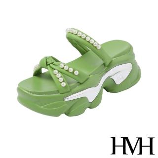 【HMH】厚底拖鞋 蝴蝶結拖鞋/甜美珍珠蝴蝶結造型厚底拖鞋(綠)