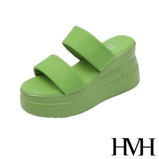 【HMH】坡跟拖鞋 厚底拖鞋 一字拖鞋/百搭經典寬版一字帶造型厚底坡跟拖鞋(綠)