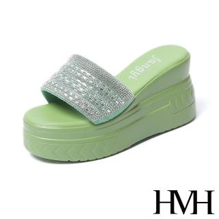 【HMH】厚底拖鞋 美鑽拖鞋/華麗閃耀美鑽線條造型厚底拖鞋(綠)