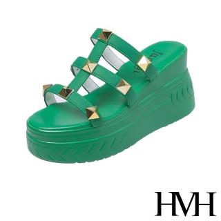 【HMH】厚底拖鞋 縷空拖鞋/立體金屬鉚釘個性縷空設計厚底拖鞋(綠)
