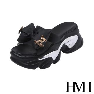 【HMH】厚底拖鞋 縷空拖鞋/時尚立體蝴蝶結縷空線條厚底拖鞋(黑)