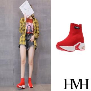 【HMH】厚底休閒鞋 內增高休閒鞋/百搭個性飛織襪套造型厚底內增高休閒鞋(紅)