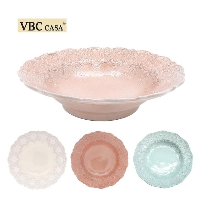 【義大利La Ceramica VBC】手工唯美蕾絲系列 32cm沙拉碗--粉嫩3色可選(義大利製手工上色上釉)