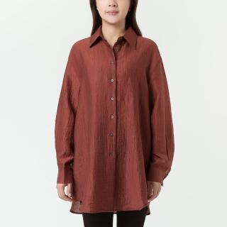 【T.Life】日系珠光壓紋造型長版立領襯衫(2色)