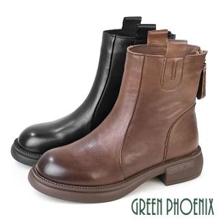【GREEN PHOENIX 波兒德】女靴 真皮短靴 中筒靴 機車靴 拉鍊(棕色、黑色)