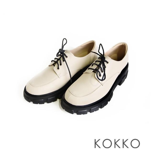 【KOKKO 集團】復古學院風綁帶厚底牛津鞋(米白色)