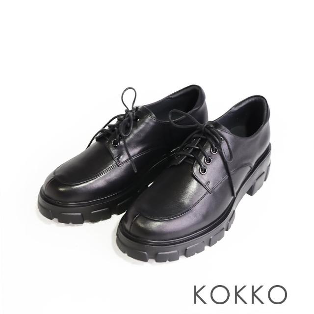 【KOKKO 集團】復古學院風綁帶厚底牛津鞋(黑色)