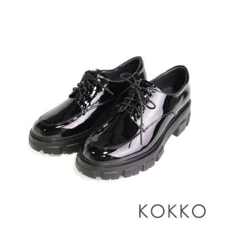 【KOKKO 集團】復古學院風綁帶厚底牛津鞋(漆皮黑)