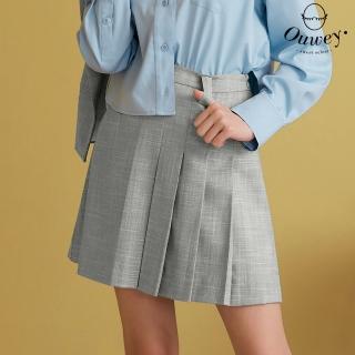 【OUWEY 歐薇】學院感格紋百褶短裙(灰色；S-L；3233392013)