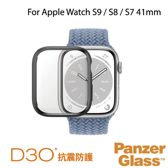 【PanzerGlass】Apple Watch S9 / S8 / S7 41mm全方位D3O抗震防護高透鋼化漾玻保護殼 -黑(D3O奈米抗震防護)
