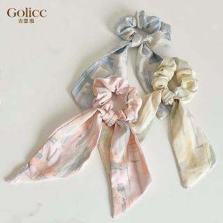【Golicc】彩色 絲巾 飄帶 髮圈(髮飾 頭飾 髮帶 髮繩 髮束 禮物 618 年中慶)