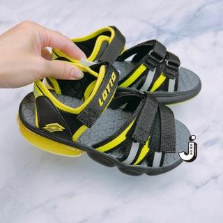【LOTTO】織帶氣墊涼鞋LT1AKS3200(黑螢光綠配色 童鞋)