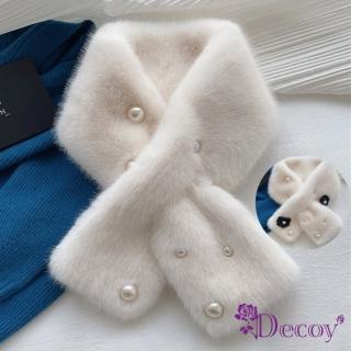 【Decoy】珍珠茶花＊兔毛交叉徽章保暖圍巾
