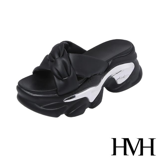 【HMH】坡跟拖鞋 厚底拖鞋 交叉拖鞋/時尚辮條交叉造型坡跟厚底拖鞋(黑)