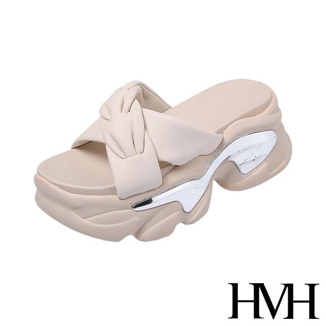 【HMH】坡跟拖鞋 厚底拖鞋 交叉拖鞋/時尚辮條交叉造型坡跟厚底拖鞋(米)