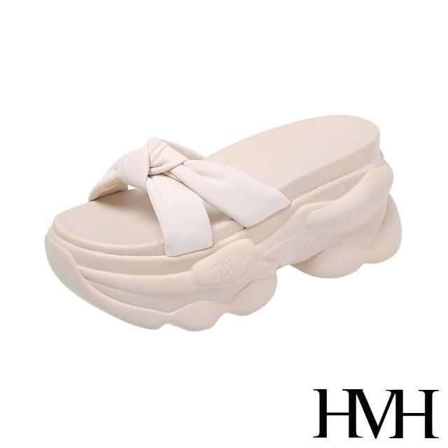 【HMH】坡跟拖鞋 厚底拖鞋 蝴蝶結拖鞋/優雅蝴蝶結造型坡跟厚底拖鞋(米)