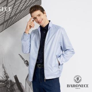 【BARONECE 百諾禮士】男款 進口素材抗UV網紋印花立領薄夾克外套-藍灰色(1198601-92)