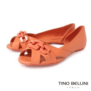 【TINO BELLINI 貝里尼】巴西進口方形飾扣魚口平底鞋FS7V001(橙橘)