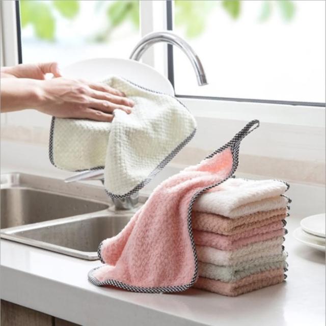 【PS Mall】可掛式廚房珊瑚絨抹布擦手巾 洗碗廚房清潔大掃除 10入(J2413)