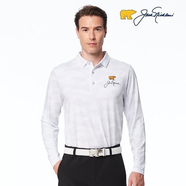 【Jack Nicklaus 金熊】GOLF男款彈性數位印花吸濕排汗POLO衫/高爾夫球衫(白色)