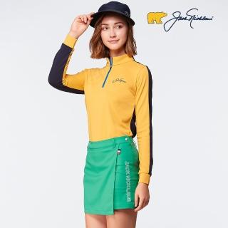 【Jack Nicklaus 金熊】GOLF女款配色吸濕排汗數位印花立領衫/高爾夫球衫(黃色)