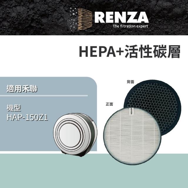 【RENZA】適用HERAN 禾聯 HAP-150Z1 小餅乾多重空氣清淨機(高效HEPA+活性碳濾網 濾芯 濾心)