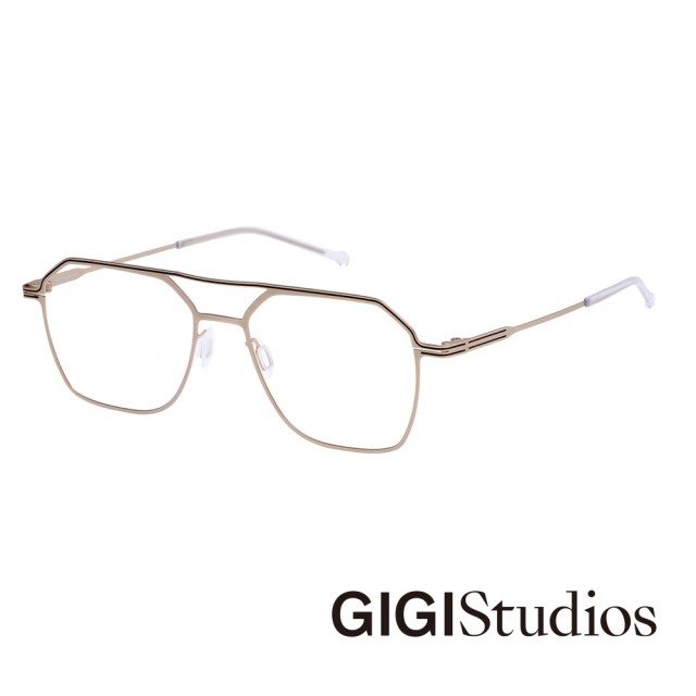 【GIGI Studios】幾何超輕飛行員平光眼鏡(香檳金 - WILLIAMS-8075/5)