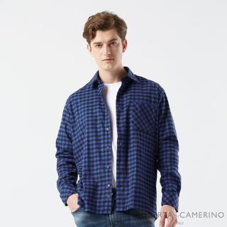 【ROBERTA 諾貝達】男裝 藍色格子長袖襯衫-冬季限定-純棉刷毛保暖織品(台灣製)