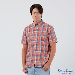 【Blue River 藍河】男裝 紅色鈕扣領短袖襯衫-學院風格(日本設計 純棉舒適)