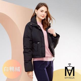 【MYVEGA 麥雪爾】MA保暖蓬鬆壓線拉克蘭袖寬鬆短版羽絨外套-黑(冬季太衣)