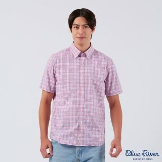 【Blue River 藍河】男裝 粉紅色鈕扣領短袖襯衫-格紋風采(日本設計 純棉舒適)