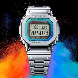 【CASIO 卡西歐】G-SHOCK 彩虹光譜 全金屬太陽能電波手錶(GMW-B5000PC-1)