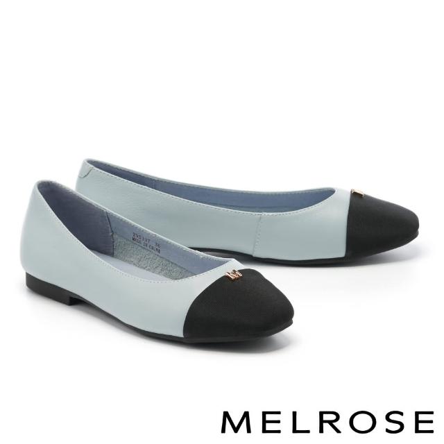 【MELROSE】美樂斯 質感撞色M字釦牛皮Q軟娃娃平底鞋(藍)