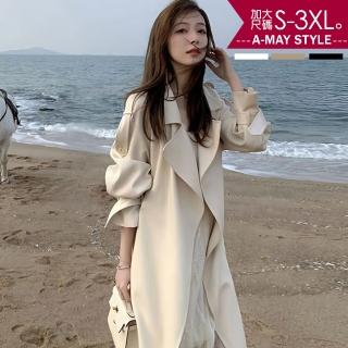 【艾美時尚】冬新品 中大尺碼女裝 風衣外套 日韓設計氣質感風衣外套。S-3XL(3色.預購)