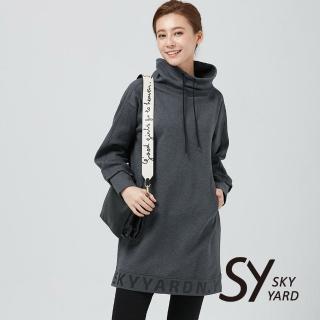 【SKY YARD】網路獨賣款-厚磅立領綁帶棉質印花洋裝(灰色)