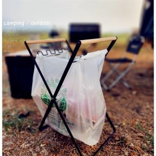【May Shop】野營戶外折疊垃圾架垃圾分類支架野餐燒烤(木柄鐵掛架)