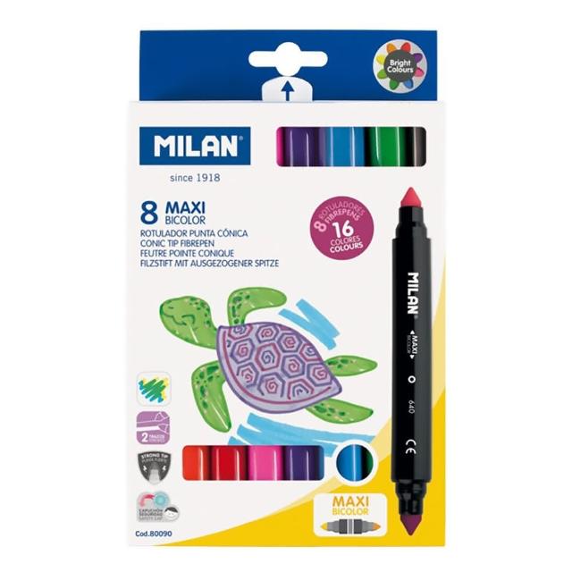 【MILAN】兒童可水洗雙頭彩色筆(粗筆桿8隻16色)