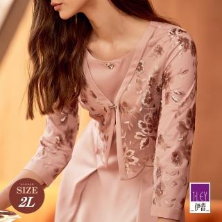 【ILEY 伊蕾】高級緞面花卉網紗刺繡假兩件式洋裝(粉色；M-2L；1224067055)