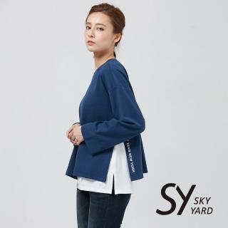 【SKY YARD】網路獨賣款-假兩件側開岔造型上衣(藍色)