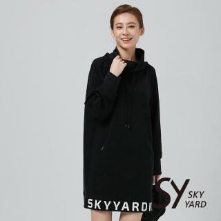 【SKY YARD】網路獨賣款-厚磅立領綁帶棉質印花洋裝(黑色)