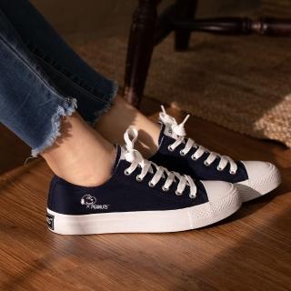 【SNOOPY 史努比】綁帶帆布鞋-藍(帆布鞋 經典 女鞋 基本款 低筒)