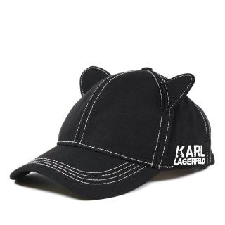【KARL LAGERFELD 卡爾】貓咪耳朵棒球帽-黑色