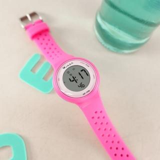 【JAGA 捷卡】電子運動 冷光照明 計時碼錶 鬧鈴 防水100米 透氣矽膠手錶 粉色 36mm(M1214-G)
