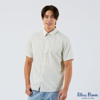 【Blue River 藍河】男裝 黃色鈕扣領短袖襯衫-學院風格(日本設計 純棉舒適)